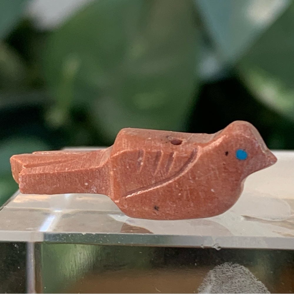 Zuni Carved Bird Fetish Bead Drilled Pink Native American Animal Carving VTG 1"